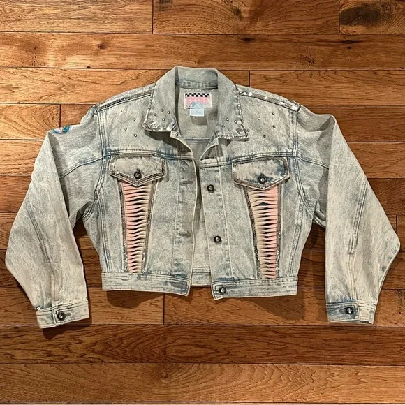 Vintage 1980s Hand Beaded and Embellished Extra Blues Jean Jacket Size M - Picture 3 of 16